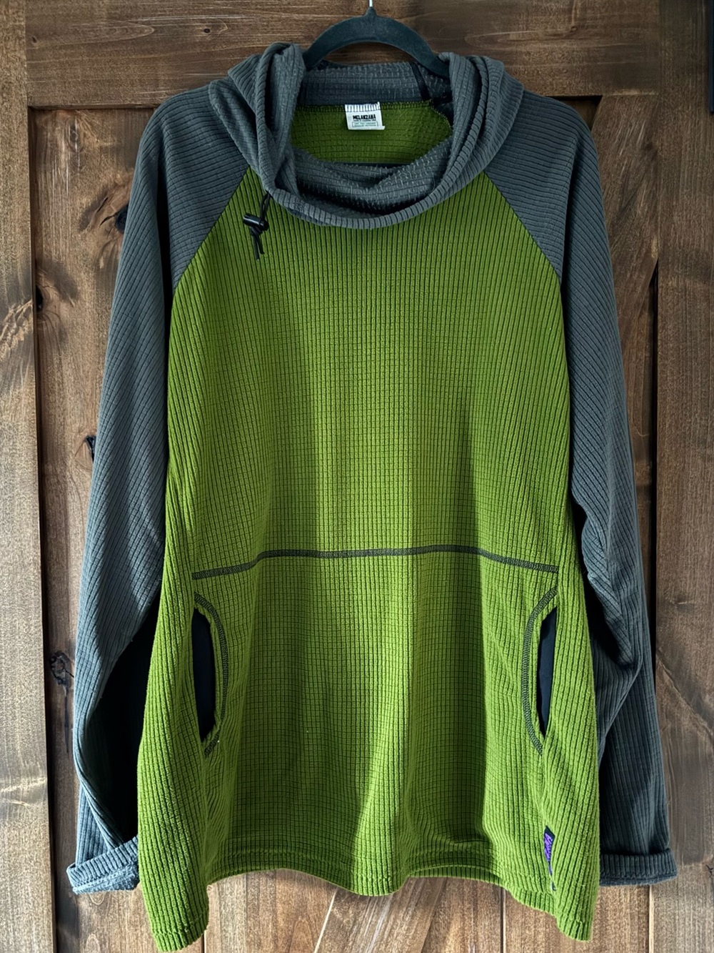 Melanzana Two-Tone Green/Gray Micro Grid Hoodie, like NEW!